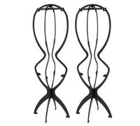 OYUUJII Wig Stand,2 Pcs Wig Stands Holders for Long Short Hair Folding Plastic Wigs Head Stand Portable Display Stands Holds Multiple Wigs & Hats(Black)