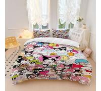 OYUXMAS Cartoon Duvet Cover Set Single Size,Melody Kuromi Printed Bedding Duvet Cover for Kids Teens Girls,Kitty Cat Quilt Cover Cute Theme Comforter Cover Warm Sweet Soft Breathable (No Comforter)