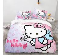 OYUXMAS Cartoon Hello Cat Duvet Cover Double Size - Comforter Cover Set for Kid Girl, 3 Pcs Super Soft 100% Microfiber Kitty Printed Duvet Covers with Zipper Closure(No Comforter)