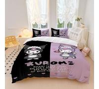 OYUXMAS Cartoon Kuromi Comforter Set 3 Pcs Double Size,Machine Washable All Season Soft Microfiber Bedding Set with 2 Pillow Shams, Kuromi Patterned Duvet Cover (No Comforter)