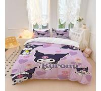 OYUXMAS Cartoon Kuromi Comforter Set 3 Pcs Double Size,Machine Washable All Season Soft Microfiber Bedding Set with 2 Pillow Shams, Kuromi Patterned Duvet Cover (No Comforter)