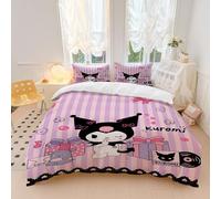 OYUXMAS Cartoon Kuromi Comforter Set 3 Pcs Single Size,Machine Washable All Season Soft Microfiber Bedding Set with 2 Pillow Shams, Kuromi Patterned Duvet Cover (No Comforter)