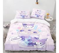 OYUXMAS Cartoon Kuromi Duvet Cover Double Size - Soft Lightweight Comforter Cover Set, 3 Pcs Super Soft Fade Resistant 100% Microfiber Duvet Covers with Zipper Closure(No Comforter)