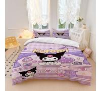 OYUXMAS Cartoon Kuromi Duvet Cover Set 2 Piece Single Size, Luxurious Soft Microfiber Bedding Set with 2 Pillowcases, Kuromi Patterned Duvet Cover (No Comforter)