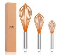 OYV Orange Silicone Whisk, Professional Whisks For Cooking Non-Scratch, Stainless Steel & Silicone Wisk, Plastic Rubber Whisk Tool For Nonstick Cookware Pans, BPA free, Silicon Wisks Set of 3
