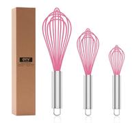 OYV Pink Silicone Whisk, Professional Whisks For Cooking Non-Scratch, Stainless Steel & Silicone Wisk, Plastic Rubber Whisk Tool For Nonstick Cookware Pans, Silicon Wisks Set of 3