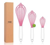 OYV Pink Silicone Whisk, Sealed Waterproof Design Set of 3, Professional Kitchen Whisks for Cooking Non-Scratch, Silicone&Stainless Steel Whisk, Heat Resistant 480°F Rubber wisk, BPA free