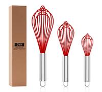 OYV Silicone Rubber Whisk,Premium Whisks For Cooking Non Scratch,Stainless Steel & Silicone Wisk For Nonstick Cookware Pans, High Heat Resistant kitchen Whisks set of 3,Red