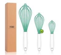 OYV Teal Silicone Whisk, Sealed Waterproof Design Set of 3, Professional Kitchen Whisks for Cooking Non-Scratch, Silicone&Stainless Steel Whisk, Heat Resistant 480°F Rubber wisk, BPA free