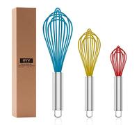 OYV Whisk,Sturdy Stainless Steel Wires Coated in Professional Silicone,3 Pack Whisks for Cooking,Mini Whisk,Colored Balloon Egg Beater for Blending,Whisking,Beating,Stirring,Cooking,Baking (Multi)