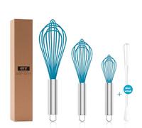 OYV Whisk, Whisks for Cooking Silicone Mini Whisk 3 Pack Sturdy Colored Balloon Egg Beater for Blending Whisking Beating Stirring Cooking Baking (blue)