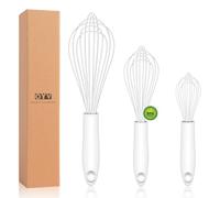OYV White Silicone Whisk, Sealed Waterproof Design Set of 3, Professional Kitchen Whisks for Cooking Non-Scratch, Silicone&Stainless Steel Whisk, Heat Resistant 480°F Rubber wisk, BPA free