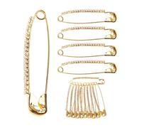 OYWOBET 10 Pcs 5.4cm/2.1inch Gold Brooch Rhinestone Safety Pins, Gold Plated Crystal Brooch Pins, Small Safety Pins, Brooch Pins for Socks, Brooches and Pins for Women