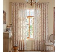OYX Boho Curtains - 63 in Long, Floral Pink Printed, Semi Sheer, Rod Pocket Farmhouse Boho Curtains for Living Rooms & Bedrooms - 2 Panel Sets, Breathable with Rustic Charm