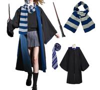 OYYJIG Magician Robe for Adult Teens, Wizard School Costume for Men Women,Four Magic College Styles Cloak Witch Hooded Cape, Blue, Medium