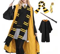 OYYJIG Magician Robe for Adult Teens, Wizard School Costume for Men Women,Four Magic College Styles Cloak Witch Hooded Cape (Yellow, XXL)