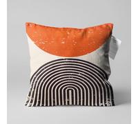 OyzShop Abstract Beige Cushion Cover with Orange Black Bauhaus Themed, Double Sided on the Soft Short Pile Velvet Fabric with Multi Sizes, OEKO-TEX 43x43cm (17x17 Inches) - Cover Only