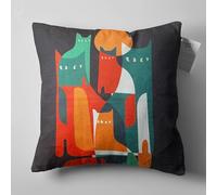 OyzShop Abstract Cats Cushion Cover | Multicoloured Design on Dark Background | Double Sided on the Soft Velvet Fabric with Multi Sizes, OEKO-TEX 50x50cm (20x20 Inches)