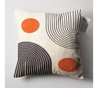 OyzShop Beige Bauhaus Cushion Cover with Orange & Black Contemporary Themed, Double Sided on the Soft Short Pile Velvet Fabric with Multi Sizes, OEKO-TEX 35x35cm (14x14 Inches) - Fibre Filling
