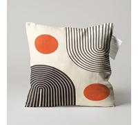 OyzShop Beige Bauhaus Cushion Cover with Orange & Black Contemporary Themed, Double Sided on the Soft Short Pile Velvet Fabric with Multi Sizes, OEKO-TEX 55x55cm (22x22 Inches) - Cover Only