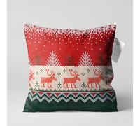OyzShop Christmas Reindeer Cushion Cover with Red, Green & White Colours like Hand Knitted, Double Sided Printing on the Soft Chenille Fabric with Multi-Sizes, 40x40cm (16x16 Inch)