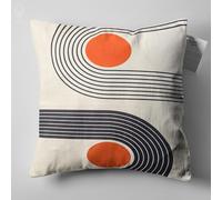 OyzShop Contemporary Bauhaus Beige Cushion Cover with Orange & Black, Double Sided on the Soft Short Pile Velvet Fabric with Multi Sizes, OEKO-TEX 55x55cm (22x22 Inches) - Fibre Filling