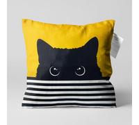 OyzShop Cushion Cover with Hidden Black Cat on the Yellow Background | Double Sided Printing Pillow Cover on the Soft Chenille Fabric with Multi-Sizes 43x43cm (17x17 Inches)