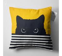 OyzShop Cushion Cover with Hidden Black Cat on the Yellow Background | Double Sided Printing Pillow Cover on the Soft Chenille Fabric with Multi-Sizes 60x60cm (24x24 Inches)