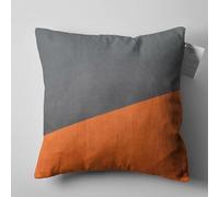 OyzShop Grey & Orange Cushion Cover with Geometric Themed, Double Sided Printing Pillow Cover on the Soft Velvet Fabric with Multi Size Options (Fibre Filling, 35x35cm (14x14))