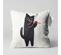 OyzShop Musician Playing the Orange Flute Black Cat Cushion Cover, Double Sided on the Soft Velvet Fabric with Multi Sizes, OEKO-TEX 35x35cm (14x14 Inches)