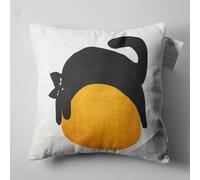 OyzShop White Cushion Cover with Lazy Black Cat on the Orange Ball Design, Double Sided on the Soft Velvet Fabric with Multi Sizes, OEKO-TEX 60x60cm (24x24 Inches)