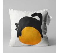 OyzShop White Cushion Cover with Lazy Black Cat on the Orange Ball Design, Double Sided on the Soft Velvet Fabric with Multi Sizes, OEKO-TEX 45x45cm (18x18 Inches)