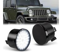 OZ-LAMPE 2Pcs LED Front Side Indicator for Jeep Wrangler JK 2007-2015,White LED Turn Signal Light Repeater,Canbus Design Error Free Side Marker,Smoked Lens