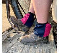 Oz OverBoots Harlequin Sox Savers Two Tone Reusable Cotton Drill Overshoes for Work Boots | Durable Shoe Covers to Stop Dirt & Mud | One Size Fits All (Navy and Fuchsia)