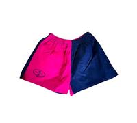 Oz OverBoots Muck & Maul Two Tone Harlequin Rugby Shorts - Durable 100% Cotton Drill with Deep Pockets, Tie Cord & Side Vents - Ideal for Rugby, Workwear & Young Farmers - L/Navy and Hot Pink
