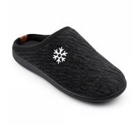 OZABI Mens Winter Lined Mules - Microfibre Fleece Slip On Slippers - Hard Non Slip Rubber Sole - Velvet Finish with Embroidered Snowflake, Nu10927 Black, 8/8.5 UK