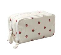 OZAOZ Big Capacity Pencil Case Pen Pouch Corduroy Pencil Bag Multiple Pockets Sturdy Zipper Cute School Supplies Pen Bag Organizer For Girls Kids (C Beige strawberry)