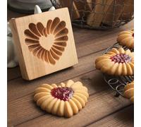 OZAOZ Carved Wooden Cookie Mold Kitchen Cookie Cutter Gingerbread, Cookie Stamp Molds for Springerle, Tragacanth, Marzipan, Russian Pryanik, Gingerbread, Lebkuchen and Tirggel (Rotary Flower-Heart)