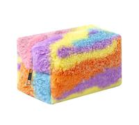 OZAOZ Checkered Makeup Bag Plush Cosmetic Bag Asthetic Plaid Handbags Cute Zipper Travel Toiletry Bag Soft Storage Pouch Pencil Case Bag for Women Girls, Rainbow-Muti, Checkered Makeup Bag Fuzzy