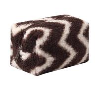 OZAOZ Checkered Makeup Bag Plush Cosmetic Bag Asthetic Plaid Handbags Cute Zipper Travel Toiletry Bag Soft Storage Pouch Pencil Case Bag for Women Girls, Wavy-Brown, Checkered Makeup Bag Fuzzy Makeup