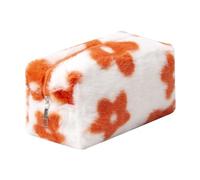 OZAOZ Checkered Makeup Bag Plush Cosmetic Bag Asthetic Plaid Handbags Cute Zipper Travel Toiletry Bag Soft Storage Pouch Pencil Case Bag for Women Girls, Flower-Brown, Checkered Makeup Bag Fuzzy