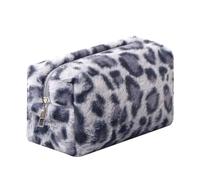 OZAOZ Checkered Makeup Bag Plush Cosmetic Bag Asthetic Plaid Handbags Cute Zipper Travel Toiletry Bag Soft Storage Pouch Pencil Case Bag for Women Girls, Leopard print-D, Checkered Makeup Bag Fuzzy