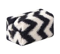 OZAOZ Checkered Makeup Bag Plush Cosmetic Bag Asthetic Plaid Handbags Cute Zipper Travel Toiletry Bag Soft Storage Pouch Pencil Case Bag for Women Girls, Wavy-Black, Checkered Makeup Bag Fuzzy Makeup