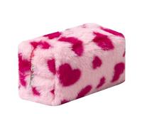 OZAOZ Checkered Makeup Bag Plush Cosmetic Bag Asthetic Plaid Handbags Cute Zipper Travel Toiletry Bag Soft Storage Pouch Pencil Case Bag for Women Girls, Heart-Red, Checkered Makeup Bag Fuzzy Makeup