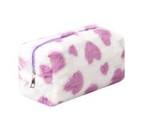 OZAOZ Checkered Makeup Bag Plush Cosmetic Bag Asthetic Plaid Handbags Cute Zipper Travel Toiletry Bag Soft Storage Pouch Pencil Case Bag for Women Girls, Heart-Pink, Checkered Makeup Bag Fuzzy Makeup