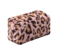 OZAOZ Checkered Makeup Bag Plush Cosmetic Bag Asthetic Plaid Handbags Cute Zipper Travel Toiletry Bag Soft Storage Pouch Pencil Case Bag for Women Girls, Leopard print-B, Checkered Makeup Bag Fuzzy
