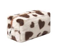 OZAOZ Checkered Makeup Bag Plush Cosmetic Bag Asthetic Plaid Handbags Cute Zipper Travel Toiletry Bag Soft Storage Pouch Pencil Case Bag for Women Girls, Heart-Brown, Checkered Makeup Bag Fuzzy Makeup