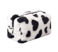 OZAOZ Checkered Makeup Bag Plush Cosmetic Bag Asthetic Plaid Handbags Cute Zipper Travel Toiletry Bag Soft Storage Pouch Pencil Case Bag for Women Girls, Heart-Black, Checkered Makeup Bag Fuzzy Makeup