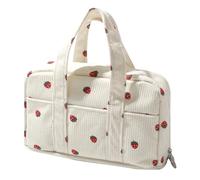 OZAOZ Large Pencil Case Pouch Extra Big Pencil Bag Wide Opening 5 Compartments Soft Corduroy Pen Bag Organizer with Zipper School Supplies for Girls Kids (A Beige strawberry)