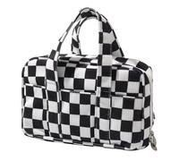 OZAOZ Large Pencil Case Pouch Extra Big Pencil Bag Wide Opening 5 Compartments Soft Corduroy Pen Bag Organizer with Zipper School Supplies for Girls Kids (A Black and white grid)